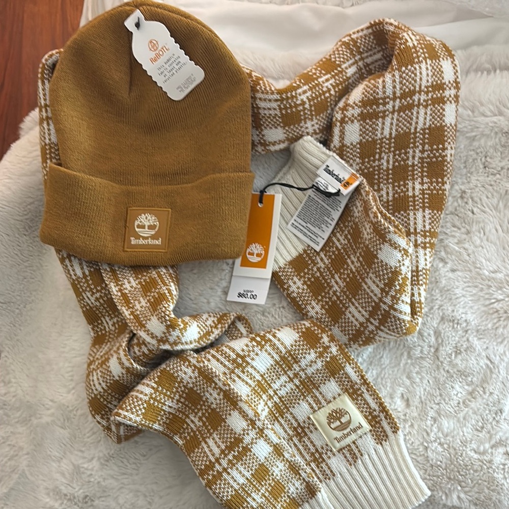 Timberland Mustard Beanie and Scarf Set